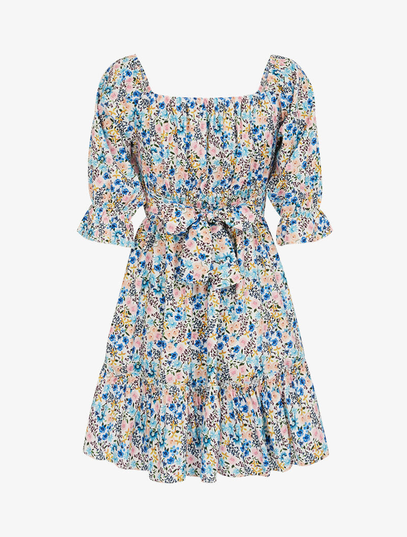 Robe fleurie à poitrine soulignée - bleu - 2