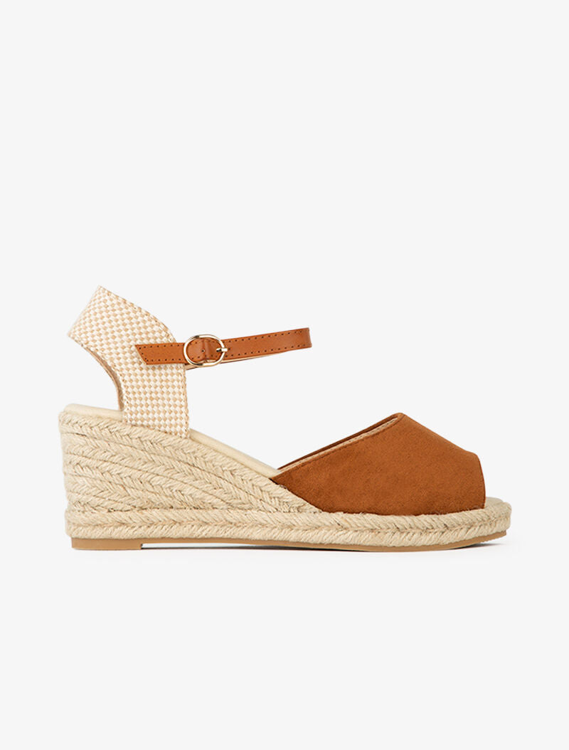 Compensées en raphia à contrefort style damier - camel - 1