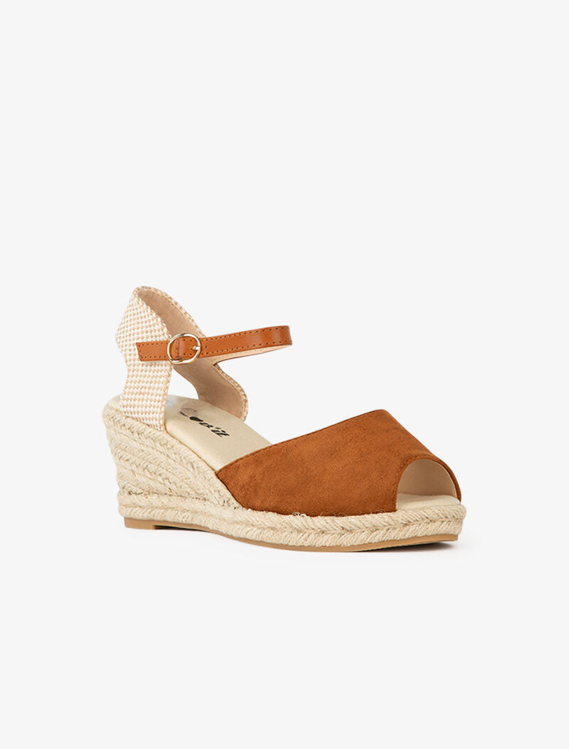 Compensées en raphia à contrefort style damier - camel - 2