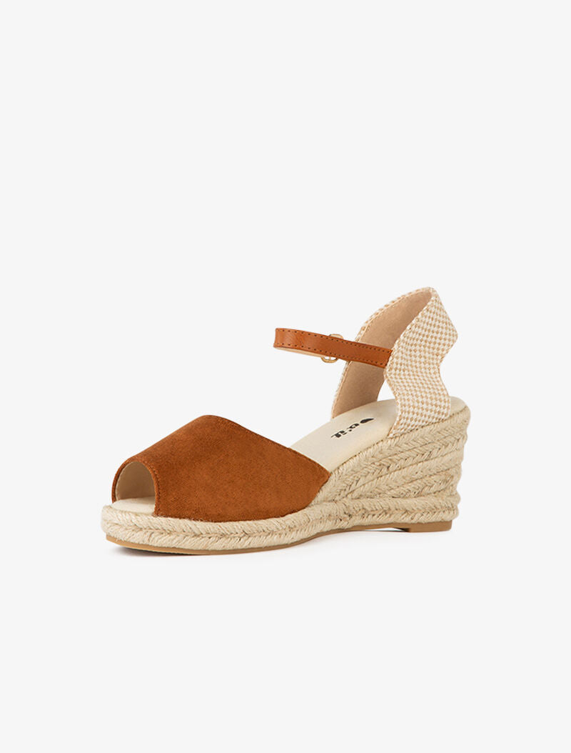 Compensées en raphia à contrefort style damier - camel - 3