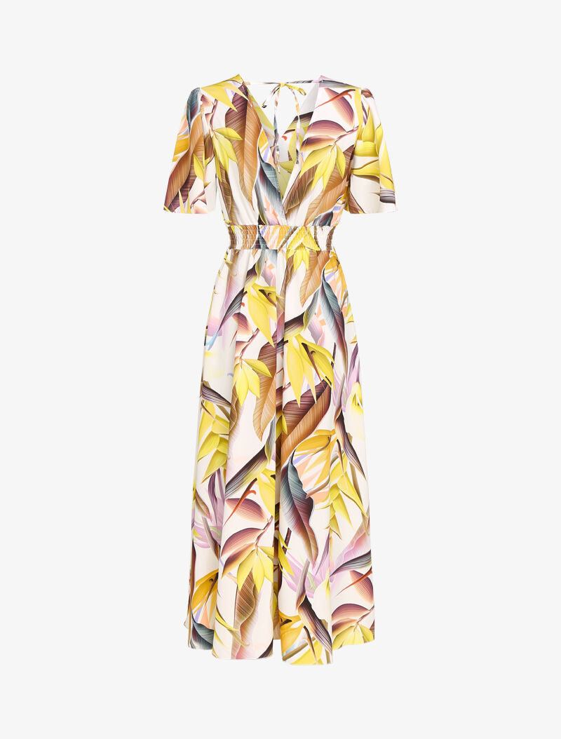 Robe longue cintrée imprimé feuilles - jaune - 3