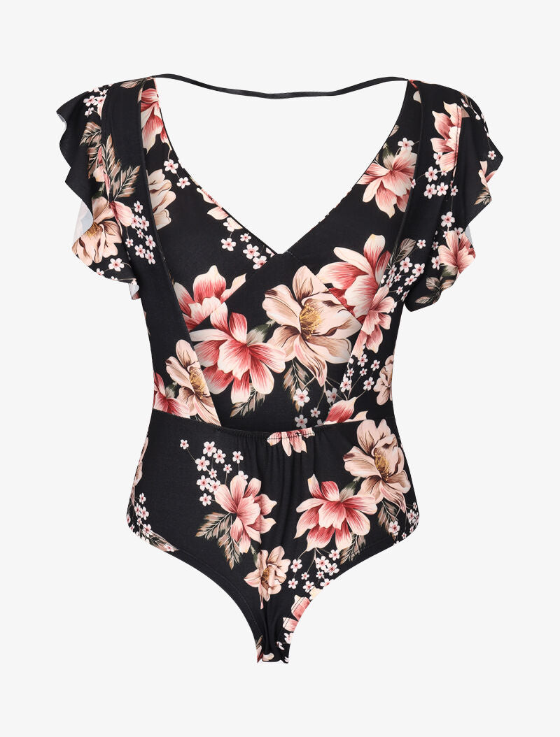 Body volanté à imprimé floral - noir - 4