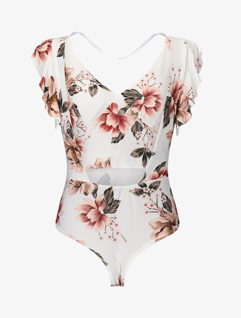Body volanté à imprimé floral - ecru - 2
