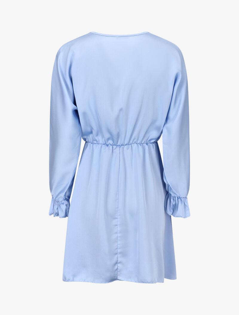 Robe satinée à décolleté dentelle - bleu ciel - 3