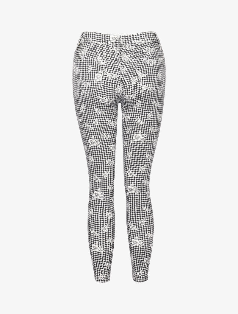 Jean 7/8 met pied-de-poule print en bloemen - zwart