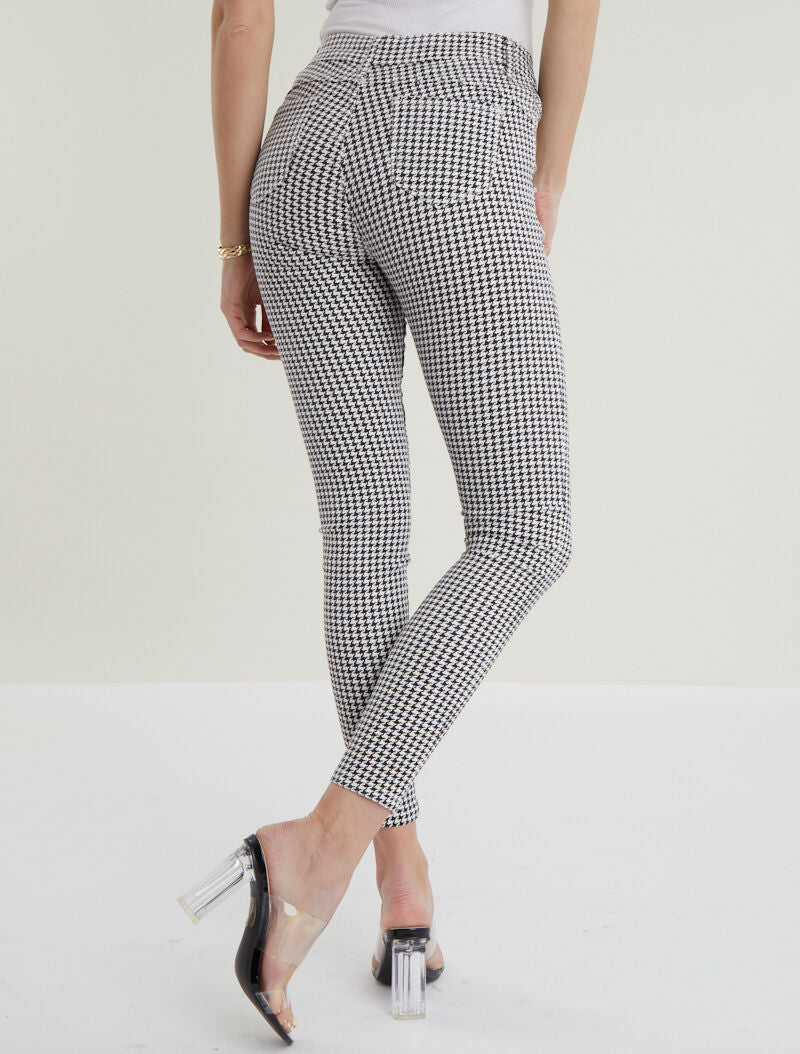 Jean 7/8 met pied-de-poule print - zwart