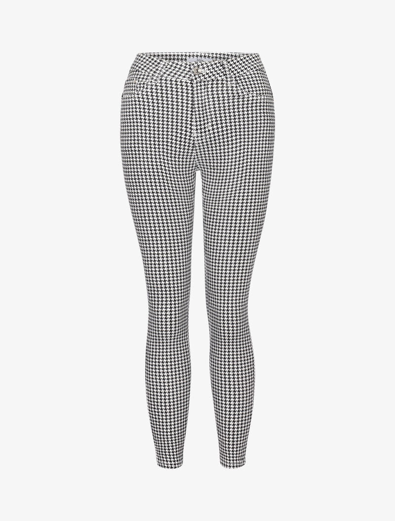 Jean 7/8 met pied-de-poule print - zwart