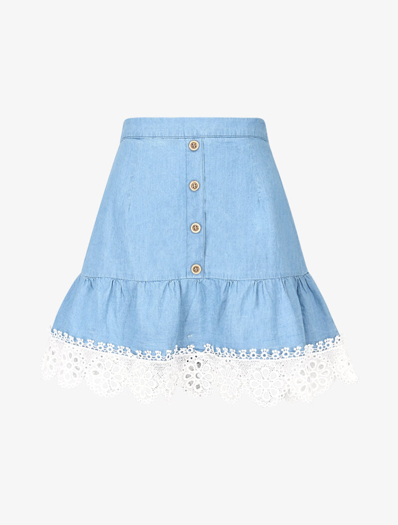 Jupe trapèze à large bord en crochet - denim clair - 1