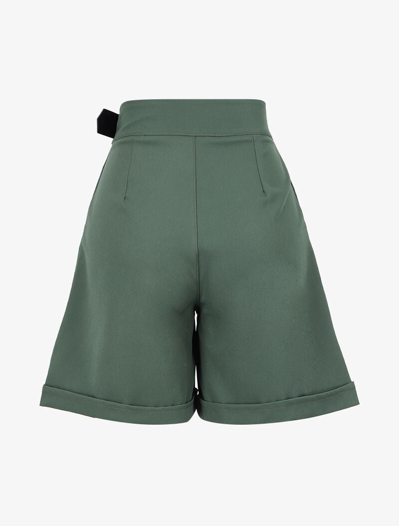 Short ample à ceinture simili - vert - 2