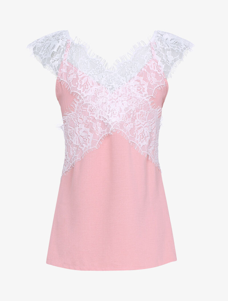 Débardeur droit à larges bandes dentelle - rose - 2