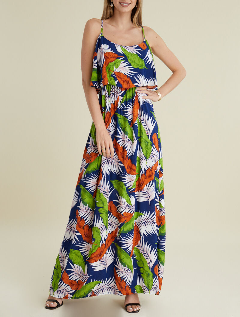 Robe imprimée à épaules dénudées - marine - 4