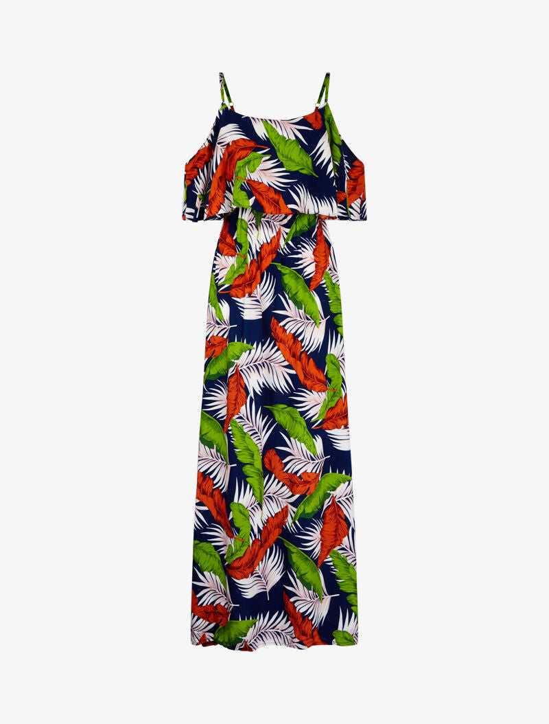 Robe imprimée à épaules dénudées - marine - 2