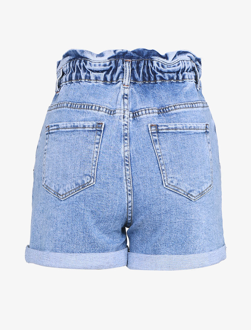 Short à taille haute volantée - bleu denim - 2