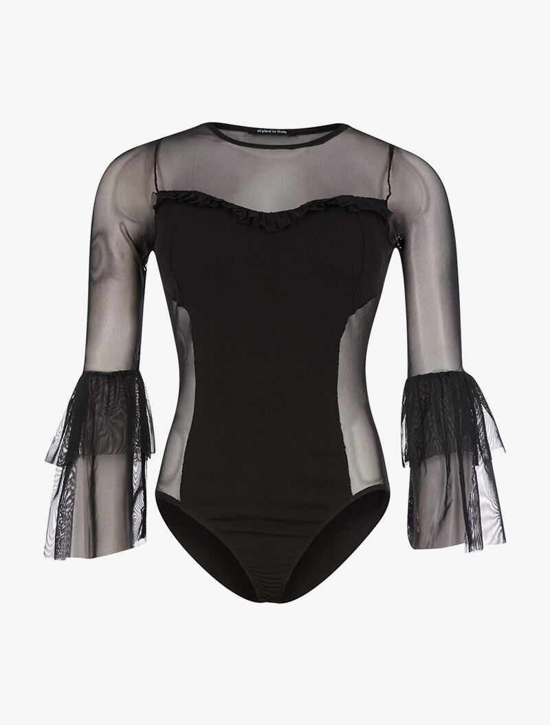 Body manches voile volantées - noir - 1