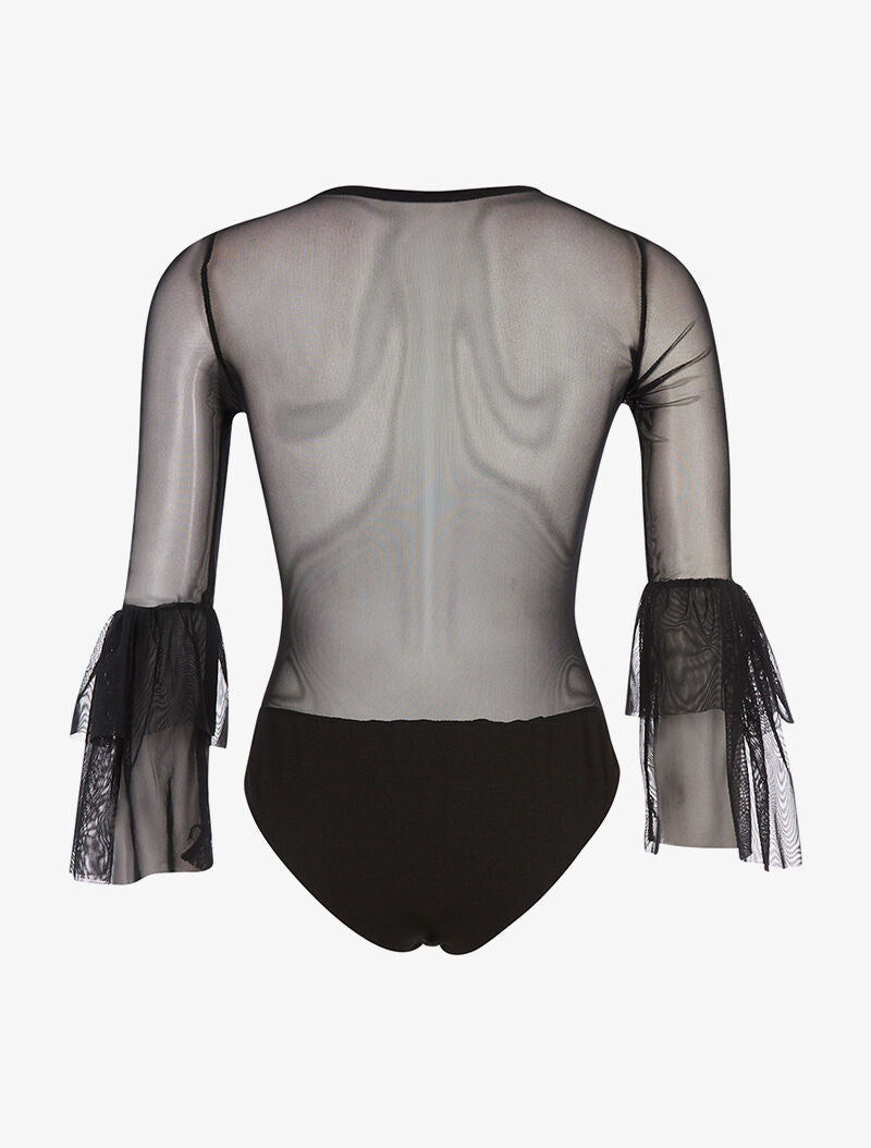 Body manches voile volantées - noir - 2