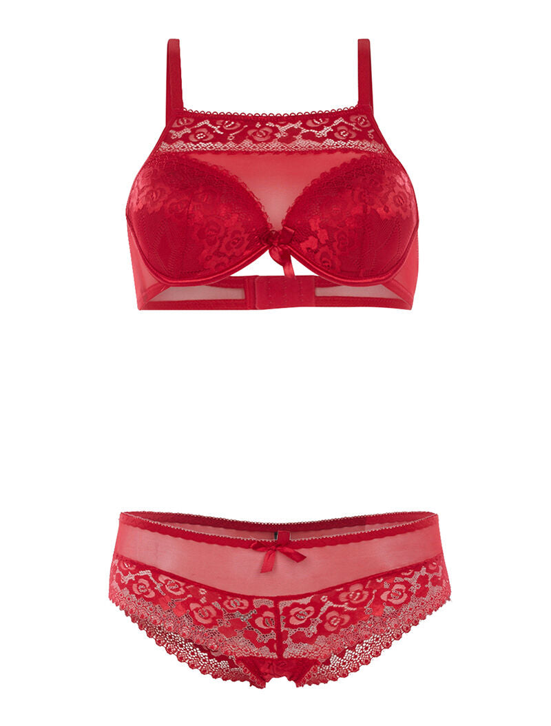 Ensemble SG effet brassière et culotte bord dentellé - rouge - 3