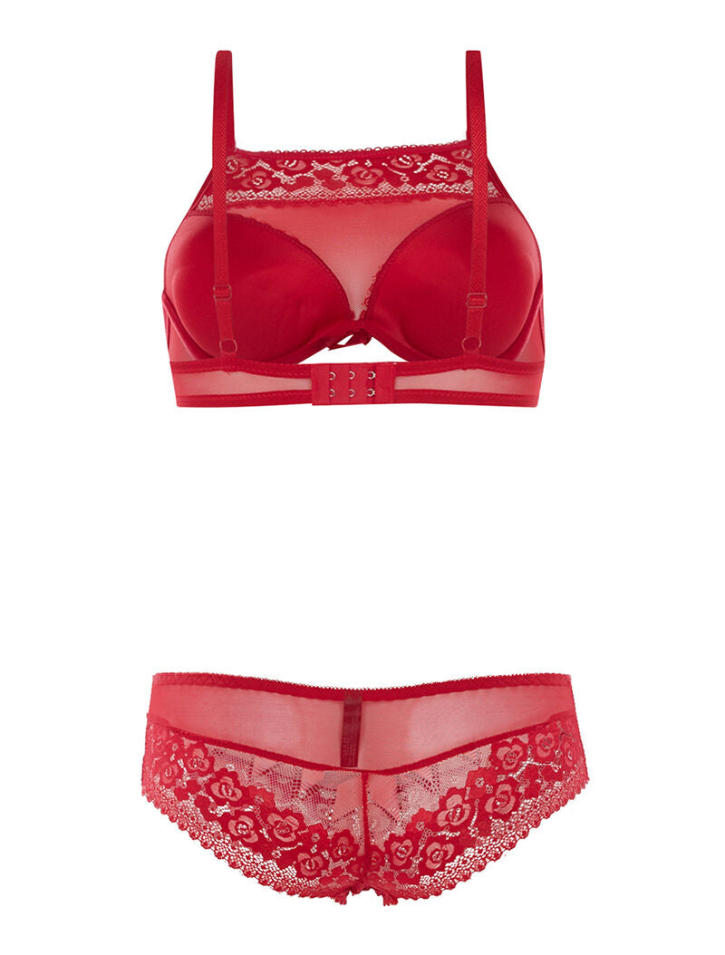 Ensemble SG effet brassière et culotte bord dentellé - rouge - 2