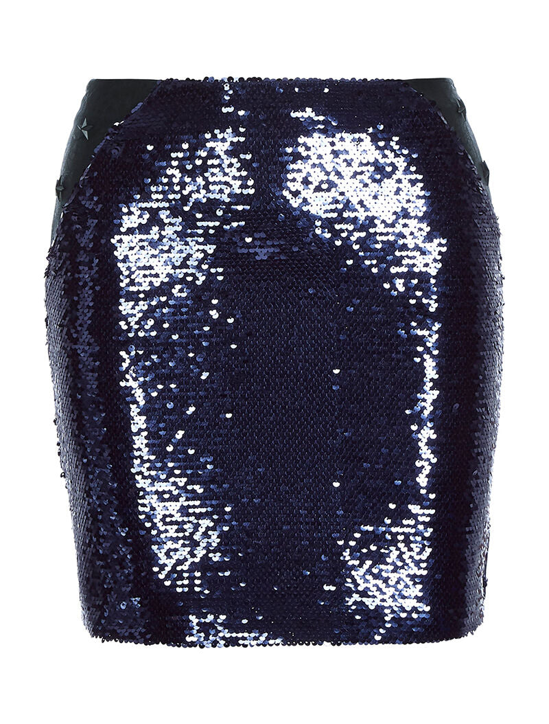 Jupe tri matière à sequins - bleu - 4