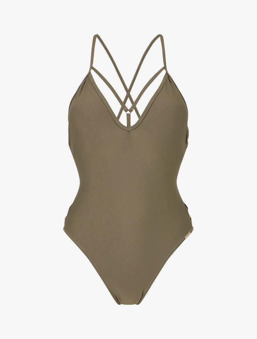Maillot de bain ajouré à liens à nouer - Kaki - 5