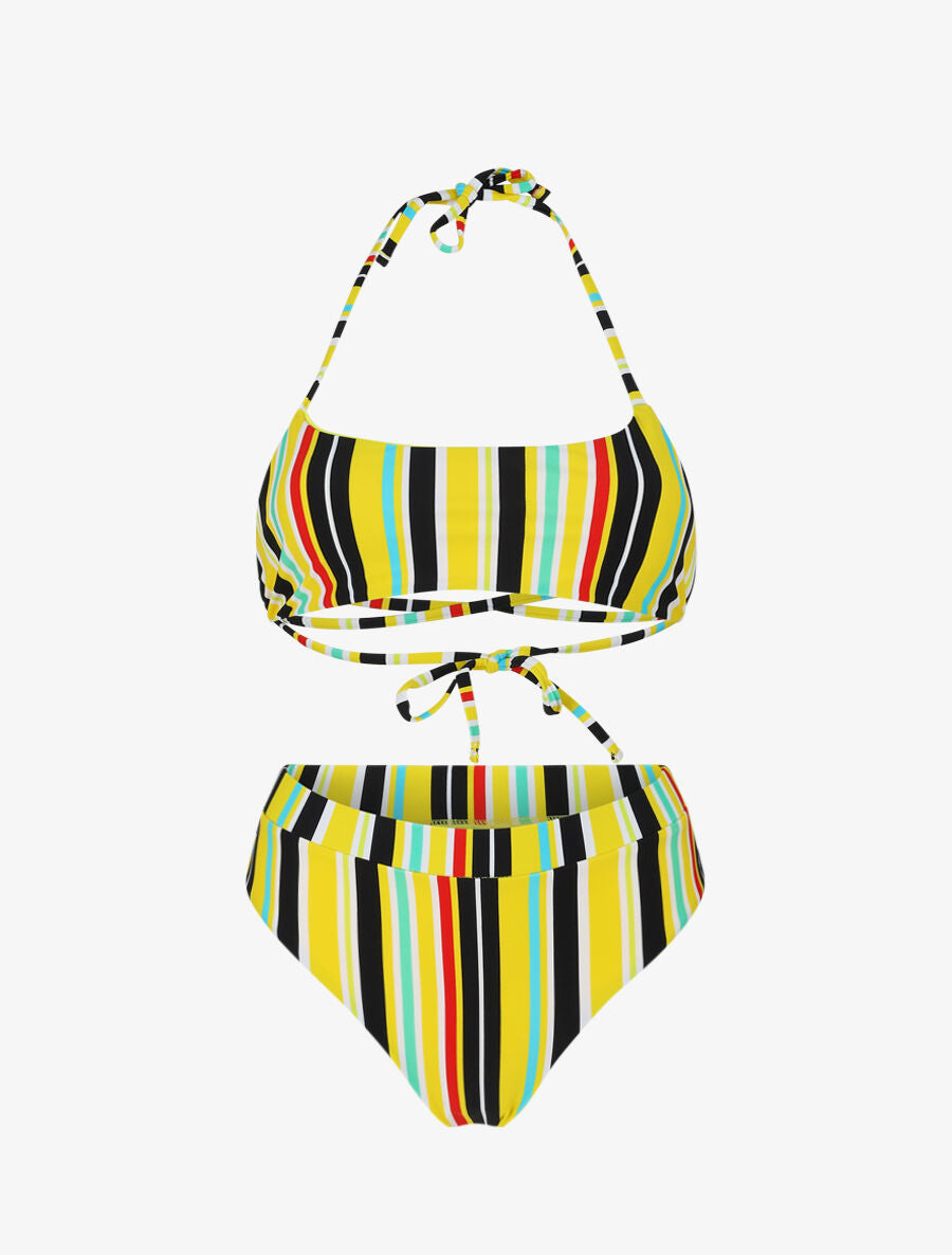 Bikini à brassière à liens a nouer au cou - Jaune - 1