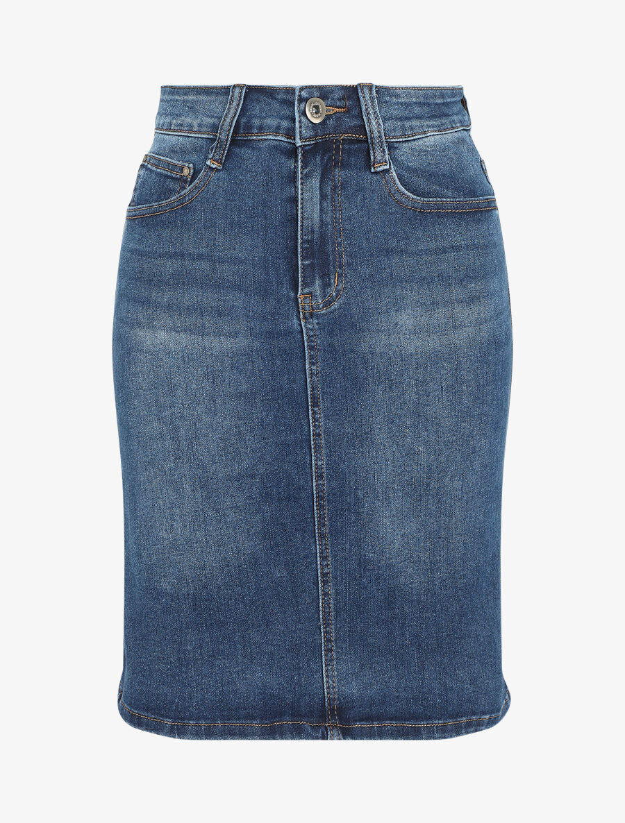 Jupe en jean droite délavée taille standard - Bleu denim - 1