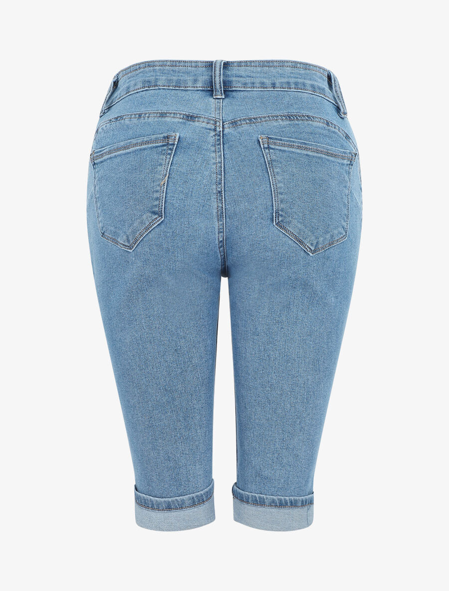 Bermuda push up en jean à ourlets - Bleu - 2