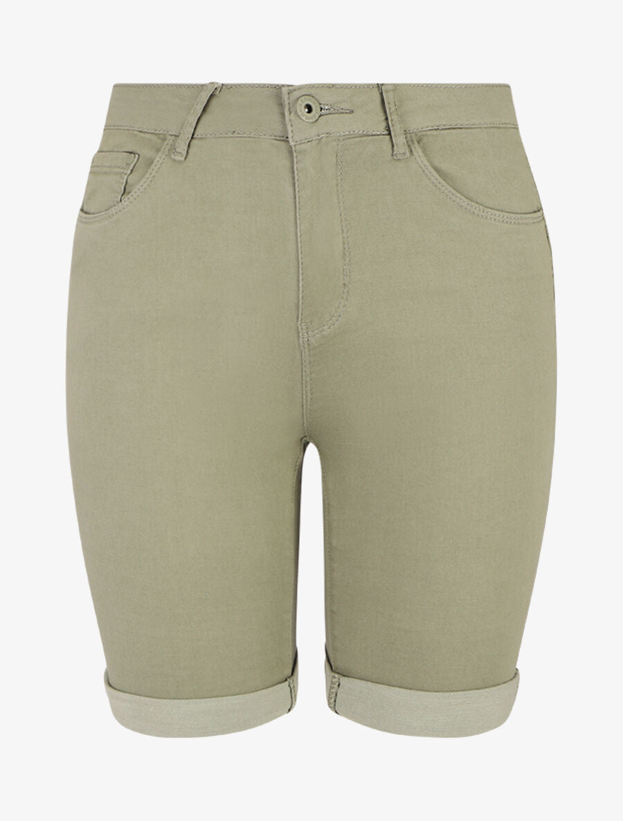 Bermuda push up uni coupe droite - Kaki - 1