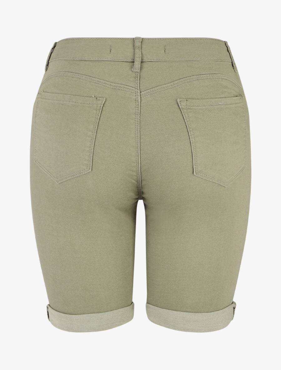 Bermuda push up uni coupe droite - Kaki - 2