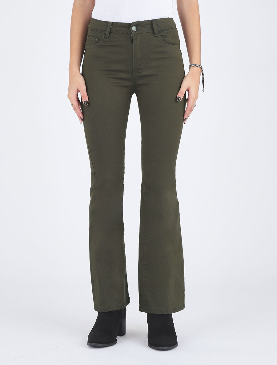 Jean uni taille standard coupe flare - Kaki - 4
