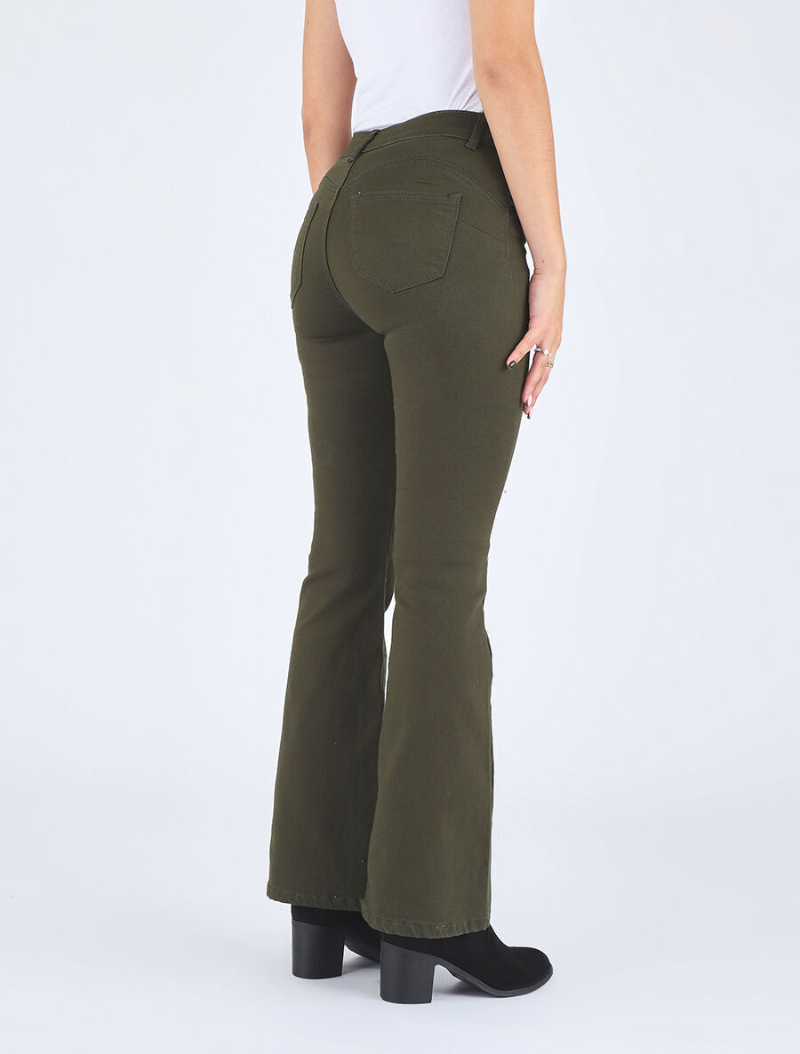 Jean uni taille standard coupe flare - Kaki - 5