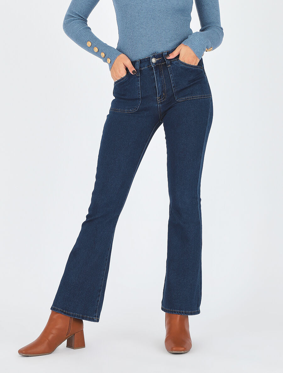 Jean taille standard coupe flare - Bleu - 4