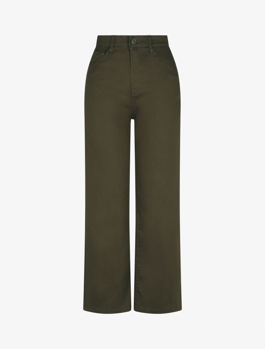 Jean droite taille haute uni - Kaki - 1