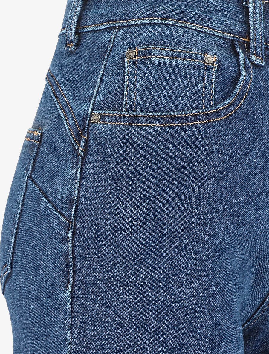 Jean ample taille haute bords effilochés - Bleu - 3