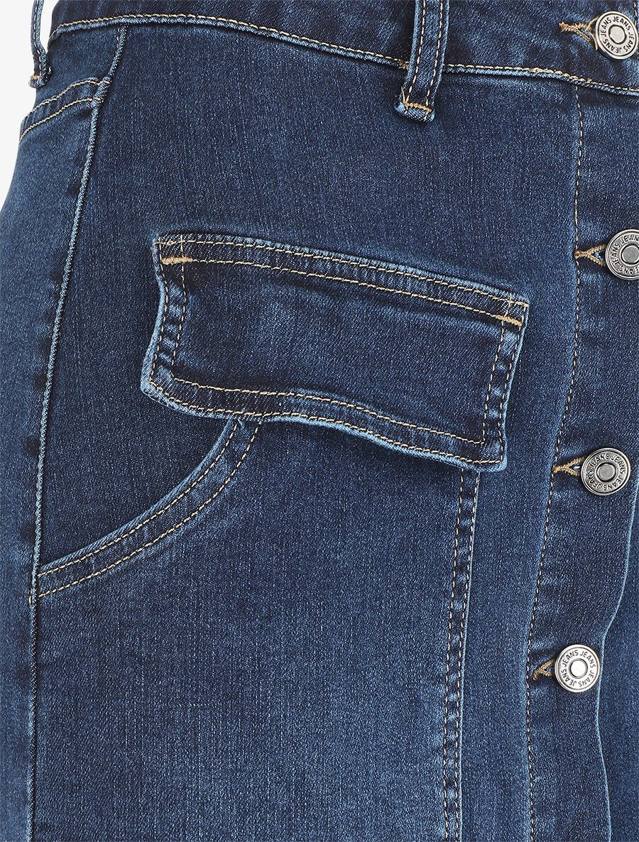 Jupe en jean mi-longue droite à poches - Bleu - 3
