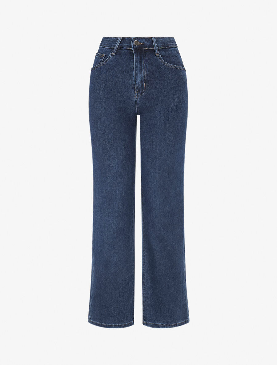 Jean wide leg à taille haute coupe droite - Bleu - 1