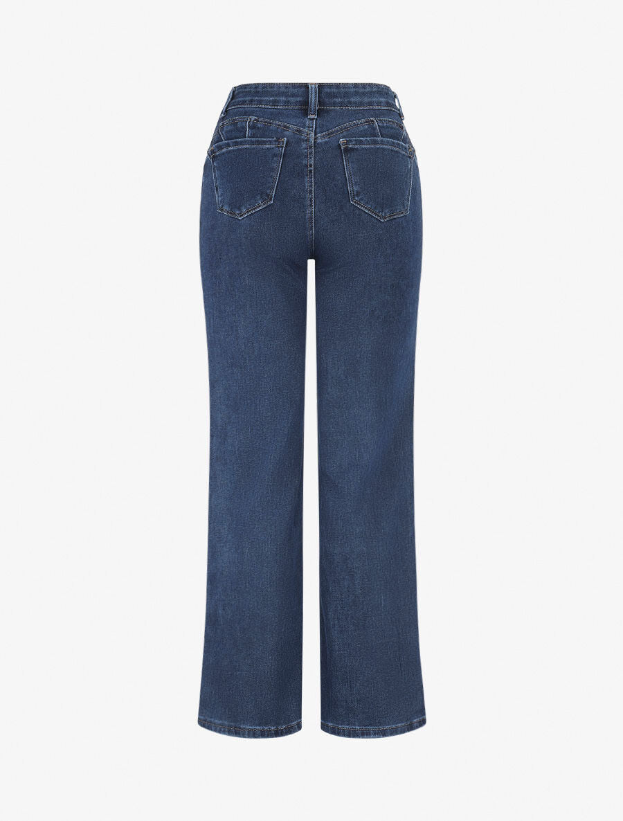 Jean wide leg à taille haute coupe droite - Bleu - 2