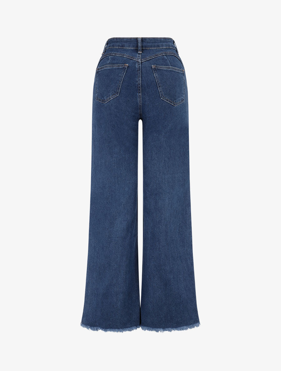 Jean droit taille haute à bords effilochés - Denim - 2