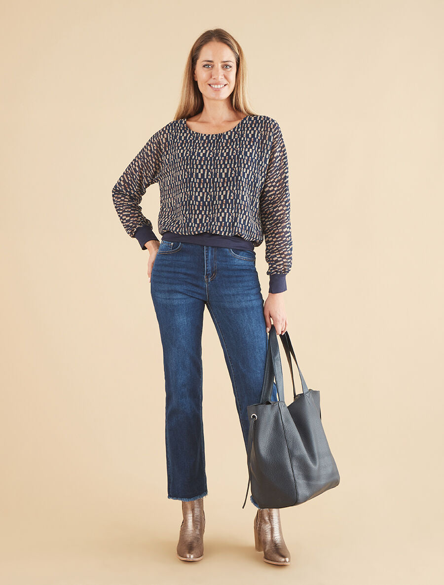 Jean push up à bords effilochés coupe droite - Bleu - 4