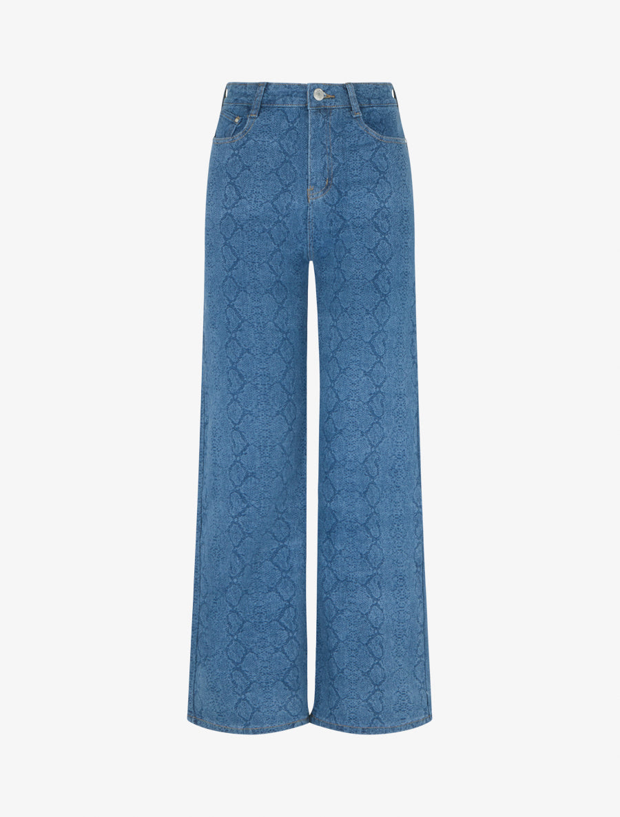 Jean wide leg imprimé python coupe droite - Bleu - 1