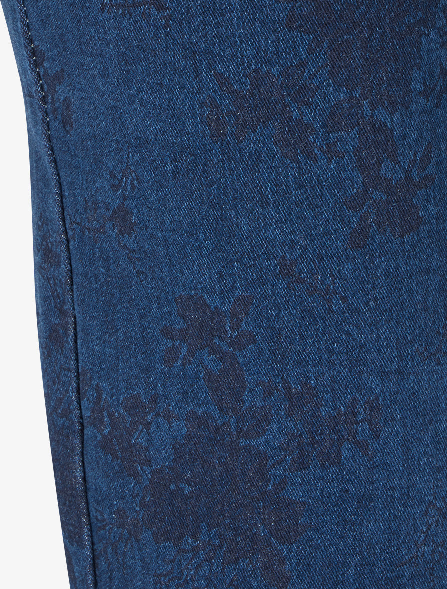 Jean droit taille standard à motif fleuri - Bleu brut - 3