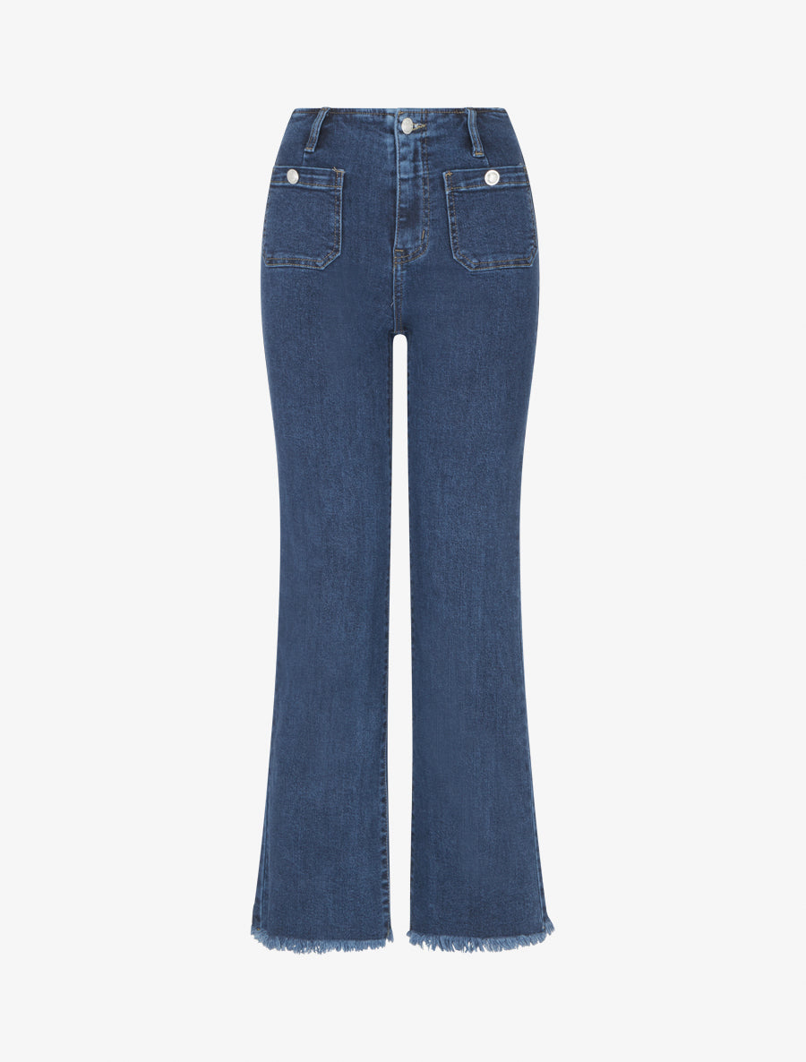 Jean droit à poches boutonnées - Bleu - 1