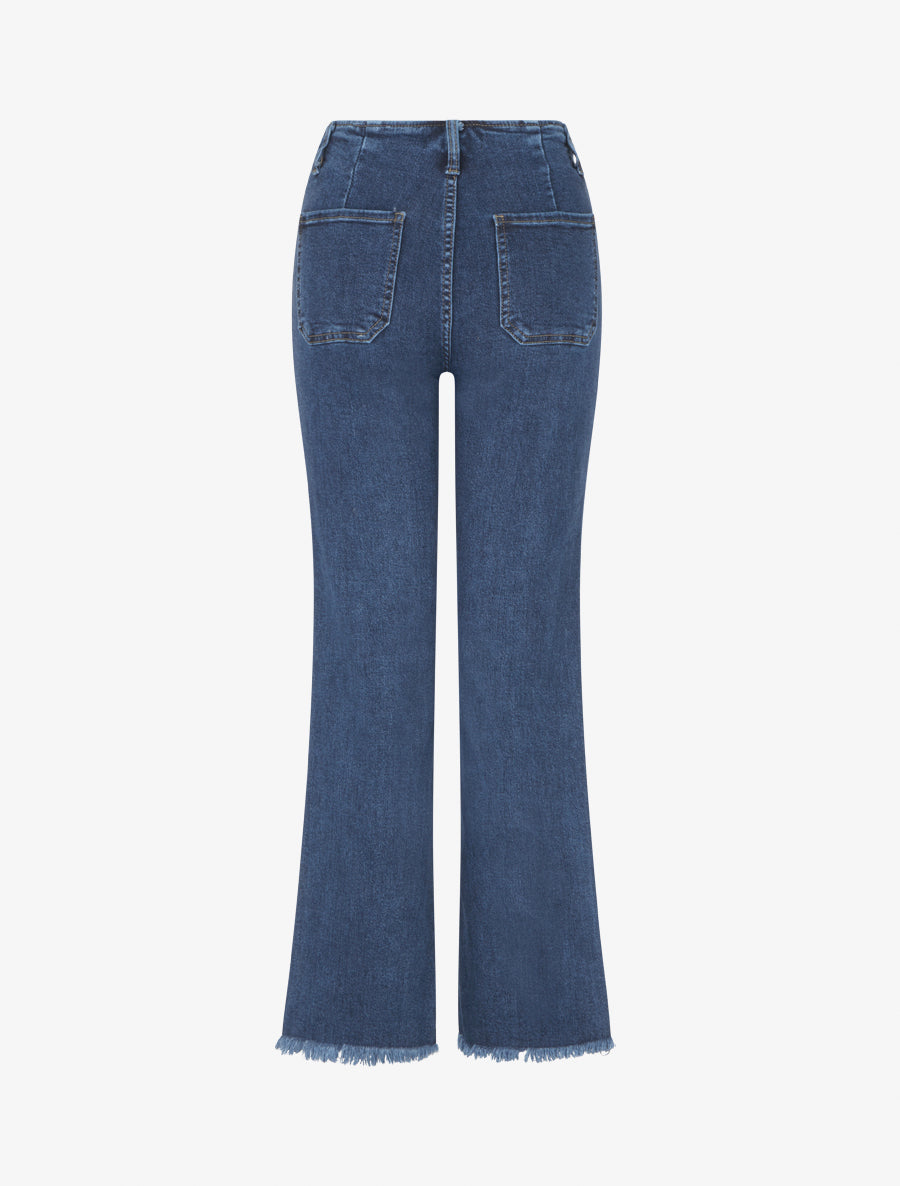 Jean droit à poches boutonnées - Bleu - 2