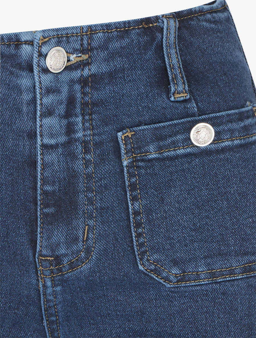 Jean droit à poches boutonnées - Bleu - 3