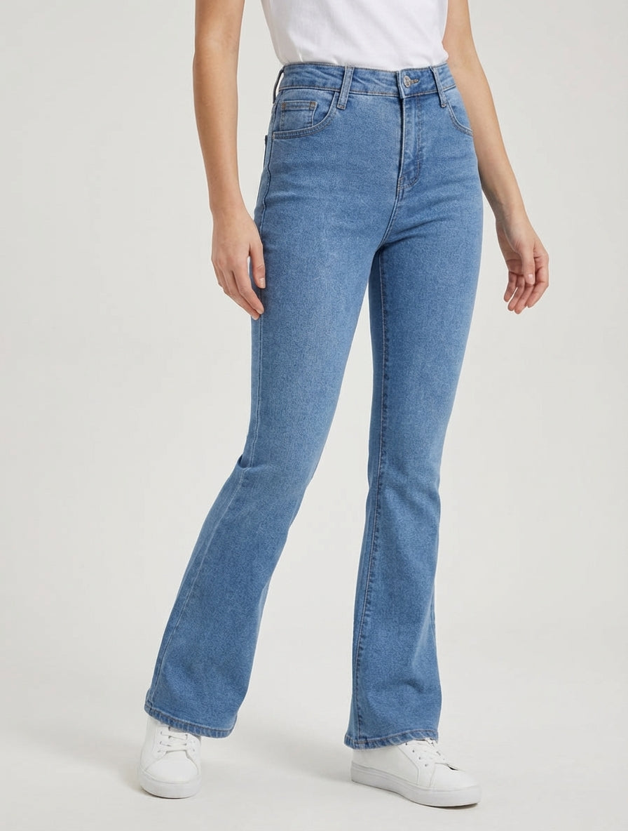 Jean flare stretch hoge taille - Blauw