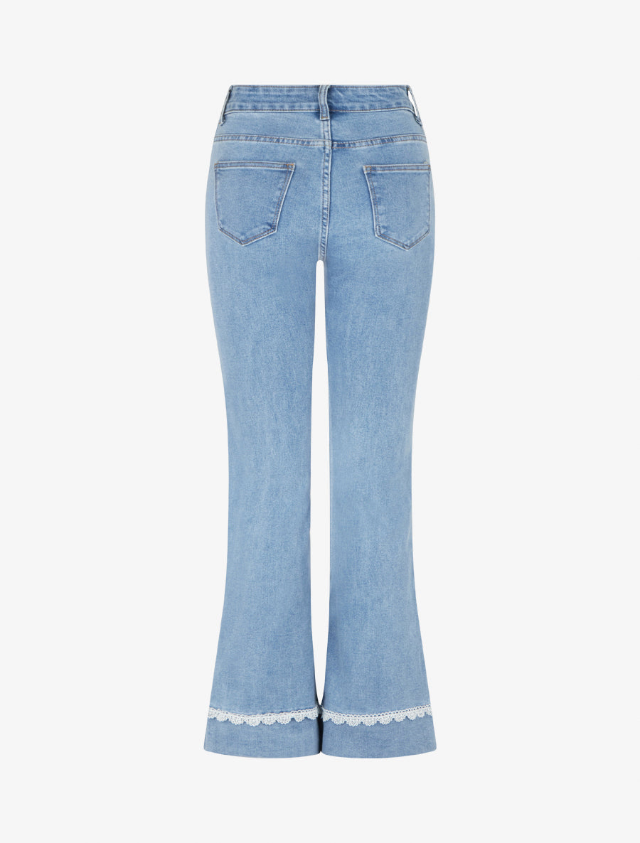 Jean flare à détail dentelle - Bleu - 2