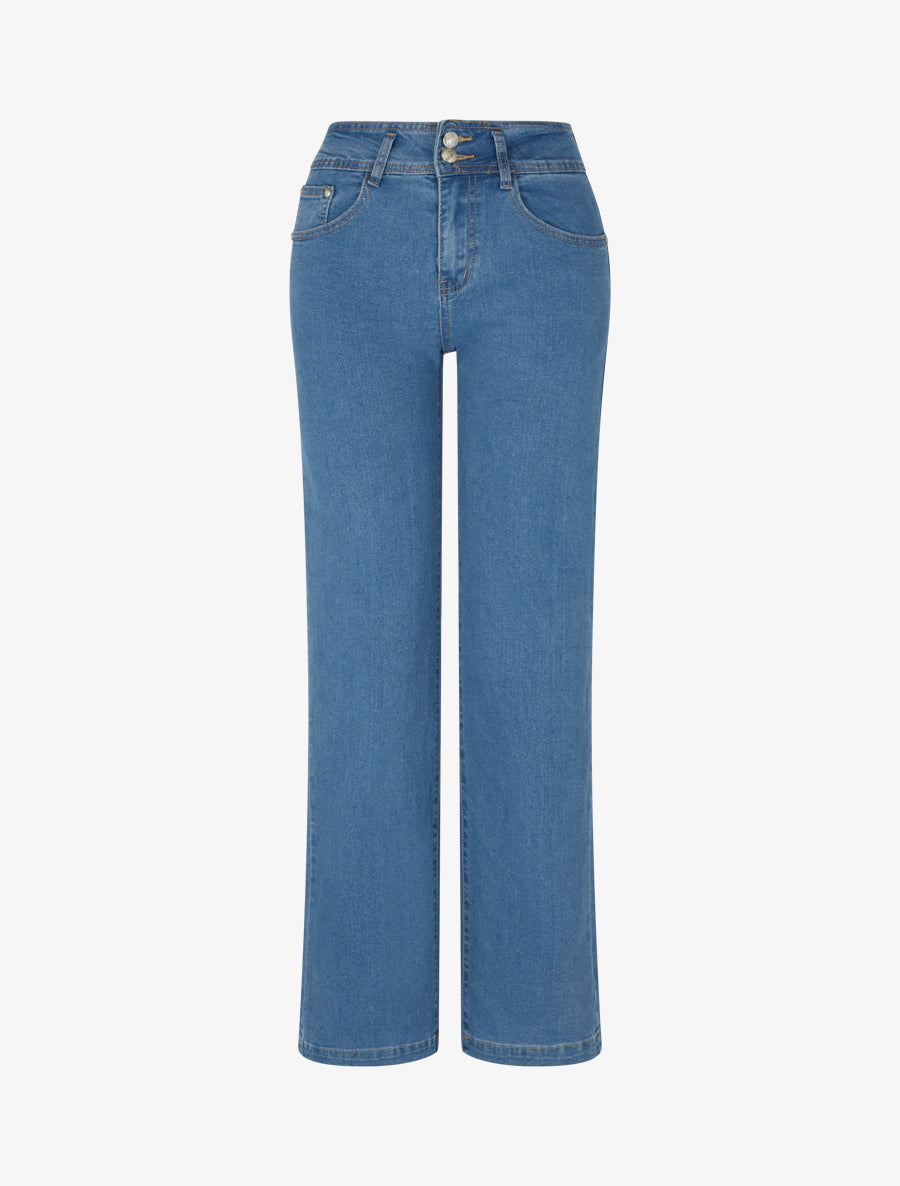 Jean wide leg à taille haute coupe droite - Bleu - 1