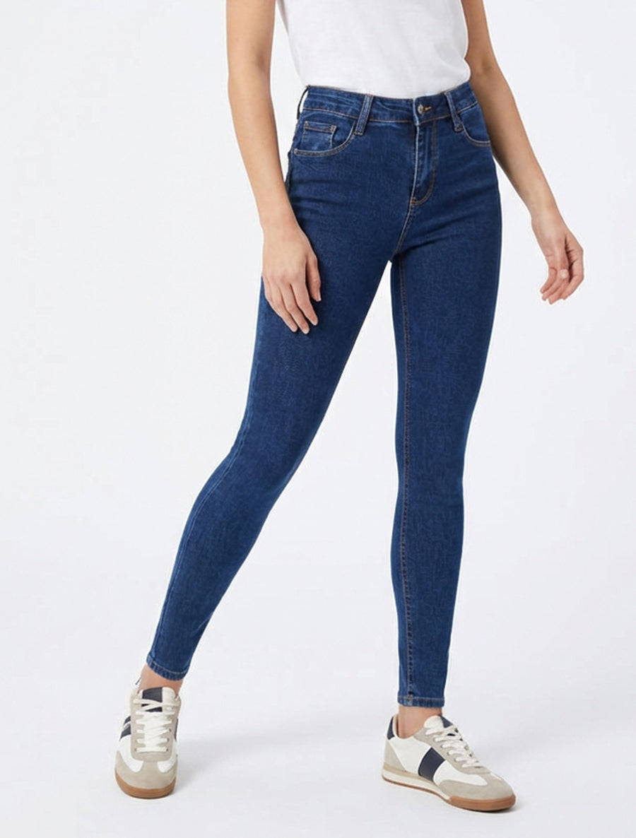 Hoge taille push-up skinny jeans - Ongerept blauw