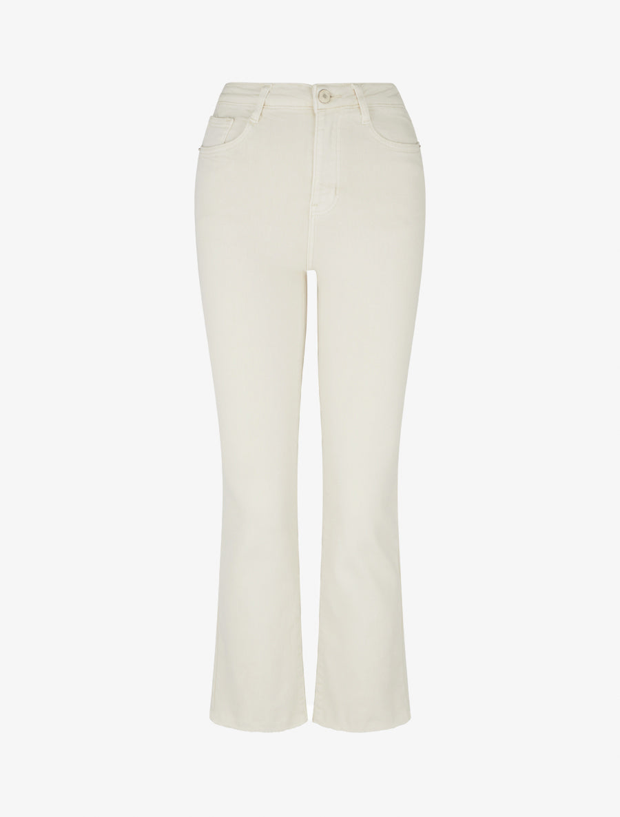 Jean flare taille haute à bords francs - Écru - 1