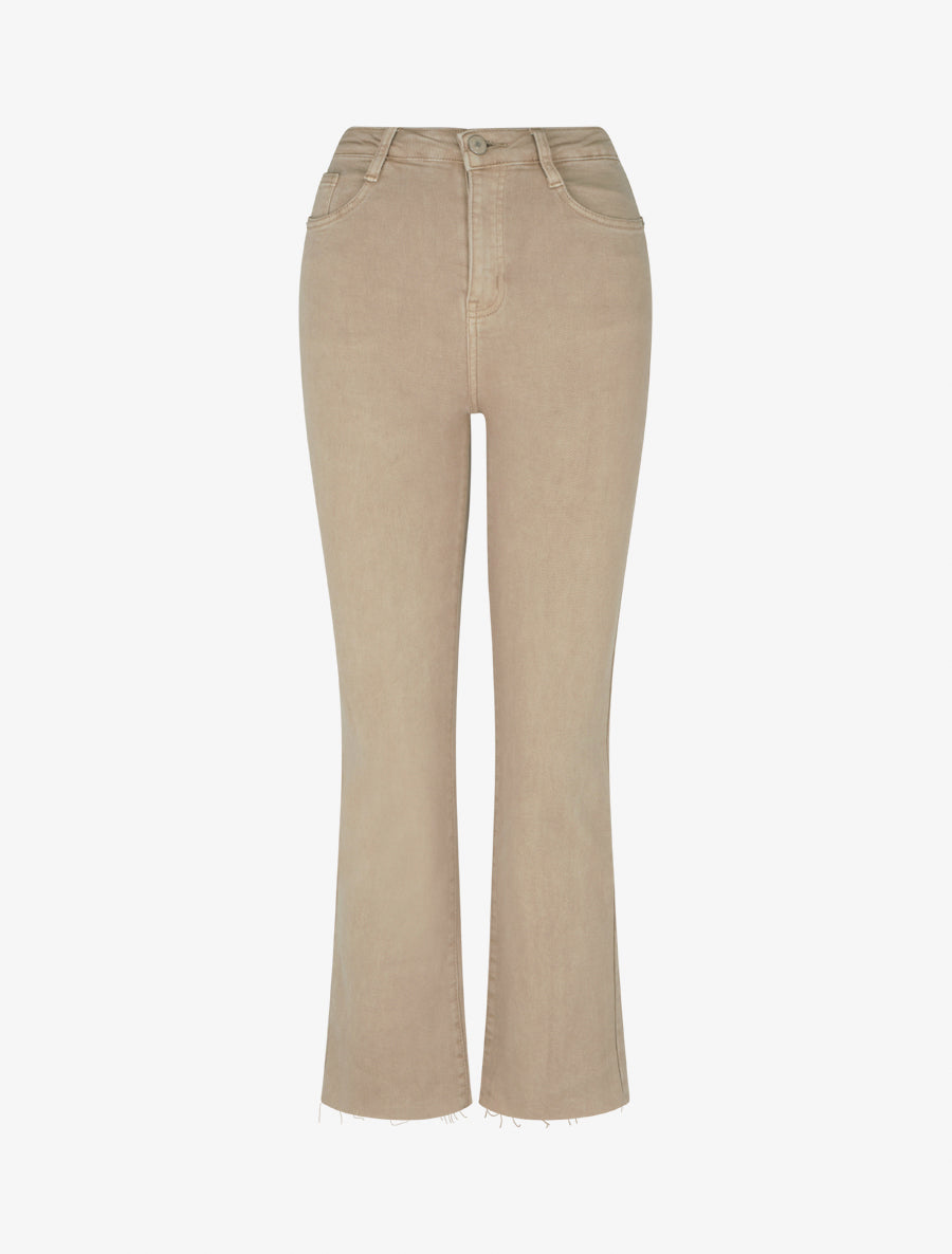 Jean flare taille haute à bords francs - Beige - 1