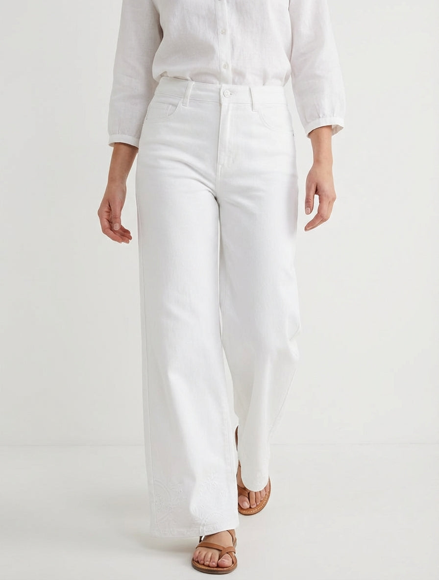 Jeans met geborduurde randen - Wit